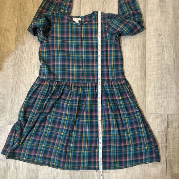 Cat & Jack Girls XXL 18 Plaid Button Front Long Sleeve Dress Blue Green NWT - Picture 15 of 16